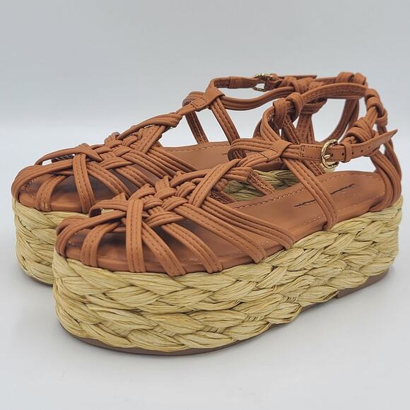 Ulla Johnson Viola Knotted Leather Flatform Sandals - Picture 1 of 6
